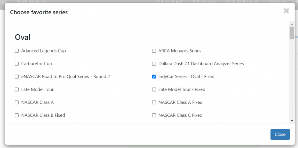 iracing weekly planner set favorite series