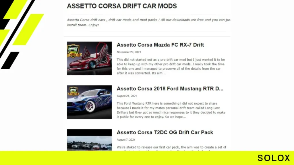 Let's take a look at some of the best drift car mods for Assetto Corsa: