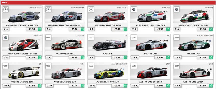 raceroom cars list