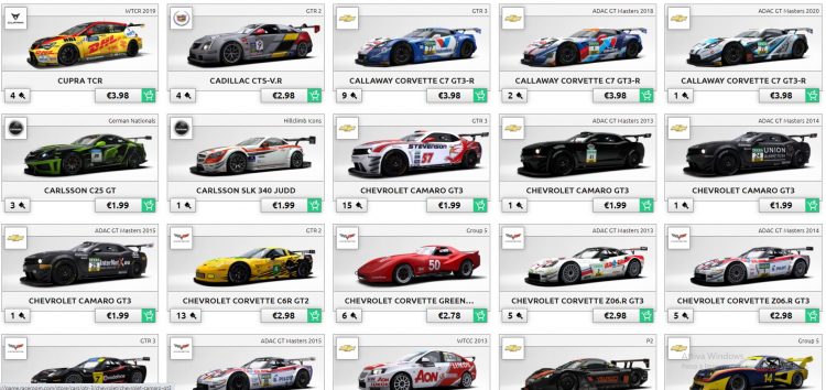 raceroom paid cars list