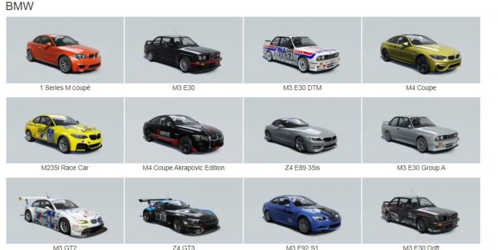 bmw assetto corsa cars
