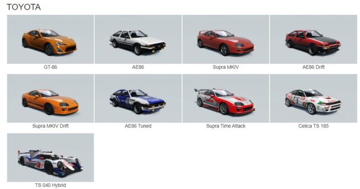 Toyota assetto corsa cars