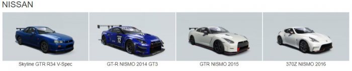 Nissano Assetto Corsa Cars List
