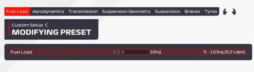 Monaco f1 2021 setup - Fuel load
