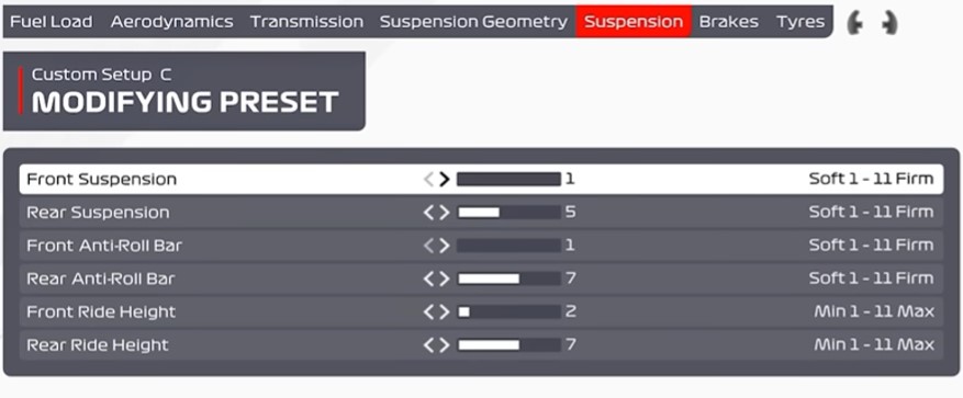 F1 2021 Monza Car Setup - suspension