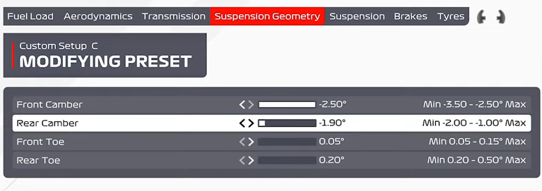 F1 2021 Barcelona Setup - suspension geometry