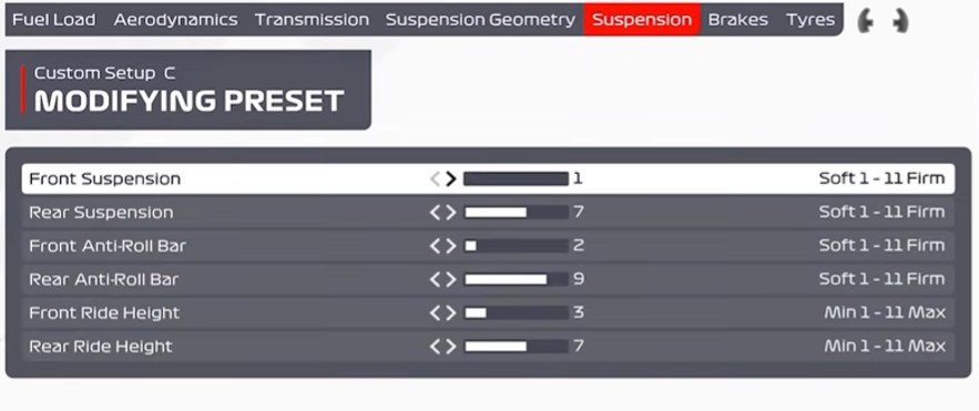 F1 2021 Austin Car Setup - Suspension