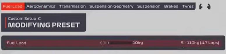 F1 2021 Jeddah Setup fuel load