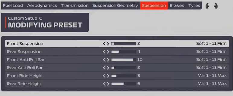 F1 2021 Melbourne Car Setup - suspension