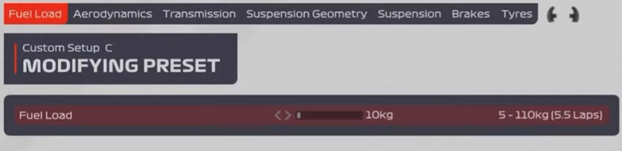 F1 2021 Bahrain Setup - fuel load