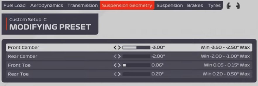 F1 2021 Bahrain Setup - suspension geometry