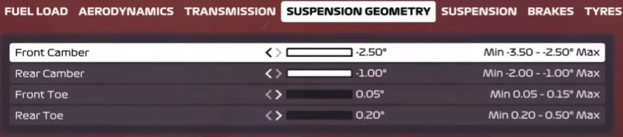 F1 2020 Singapore Setup - suspension geometry