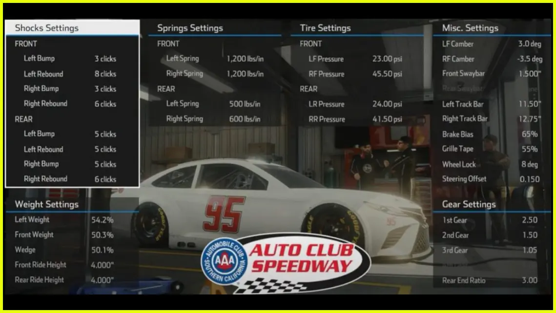 Nascar Heat 5 Auto Club Speedway Cup Series Setup
