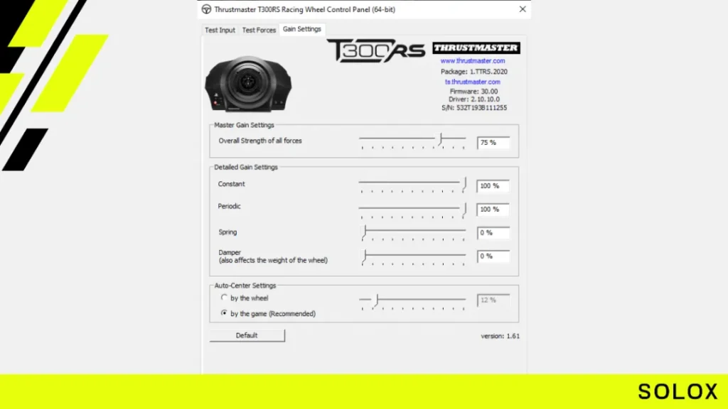 Thrustmaster Wheel settings