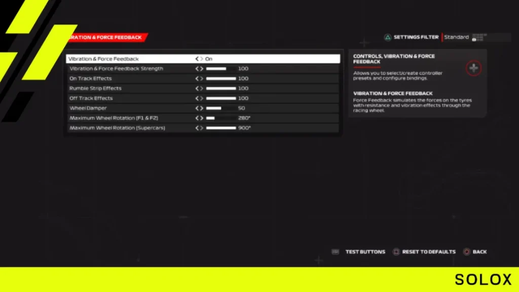 Vibration & Force Feedback settings