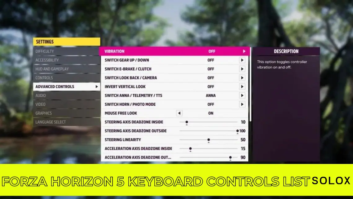 Forza Horizon 5 Keyboard Controls List