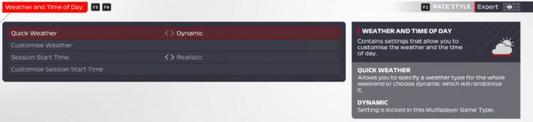 F1 2021 Game Weather options
