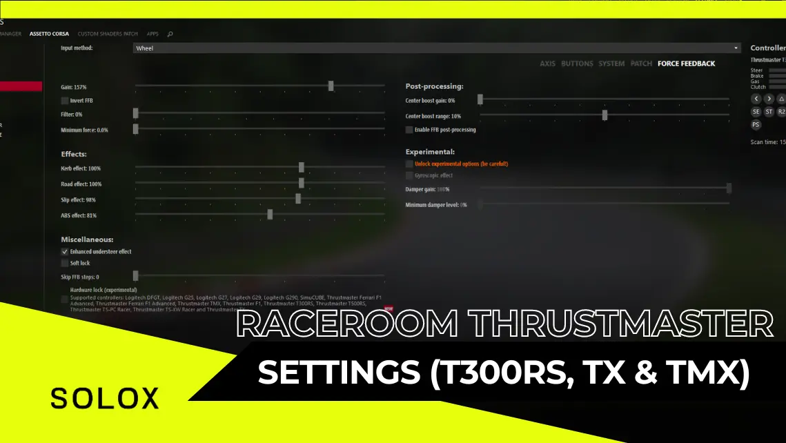 RaceRoom Thrustmaster Settings (T300RS, TX and TMX)
