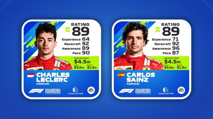 Sainz vs Leclerc F1 2021 game driver rating
