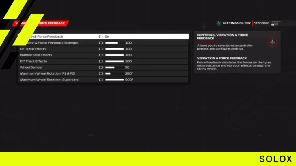 Vibration and force feedback settings