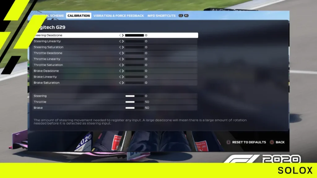 Logitech F1 2020 Calibration settings