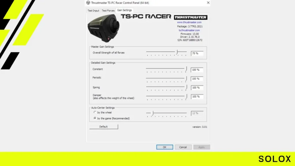 Thrustmaster settings