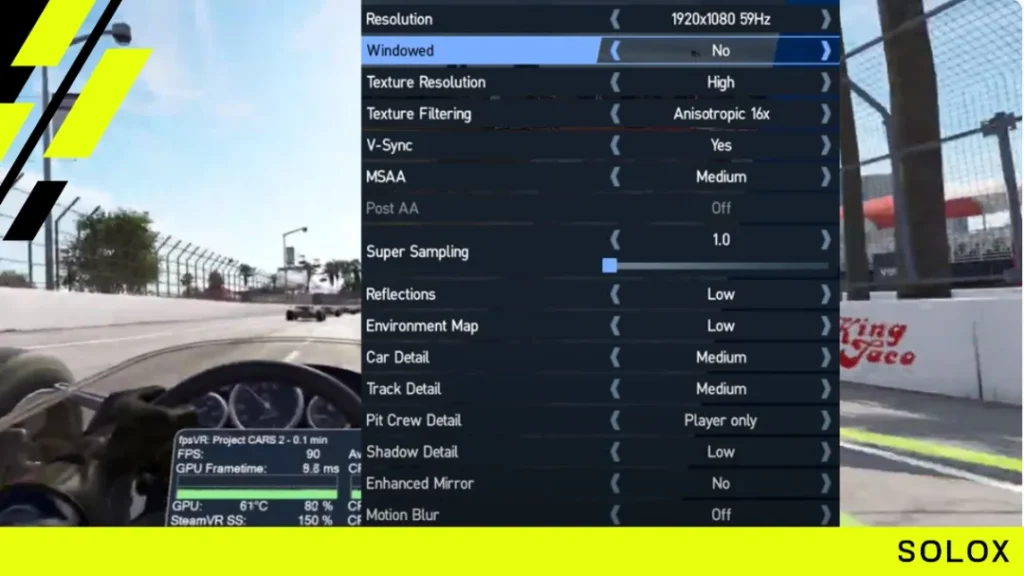 How do you change the VR settings in Project Cars 2?