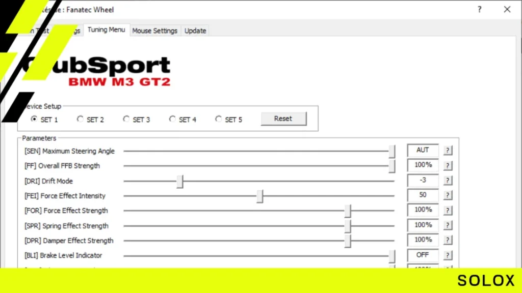 Fanatec tuning menu settings