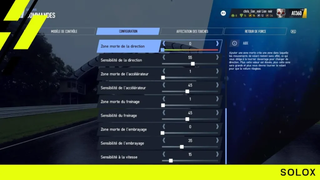 Force feedback settings