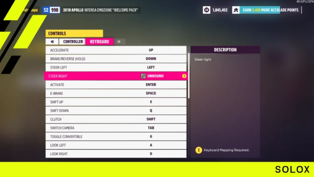 Forza 6 Keyboard Controls Settings