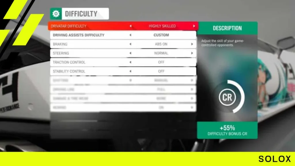 How do you change difficulty settings in FH4?