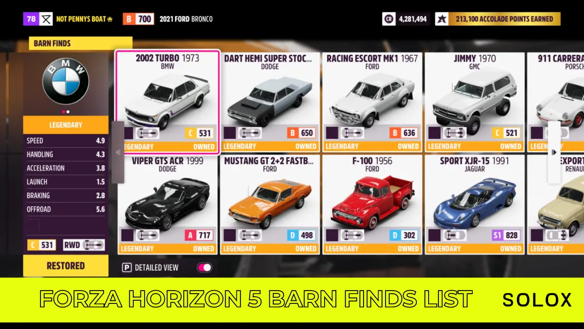 Forza Horizon 5 Barn Finds List