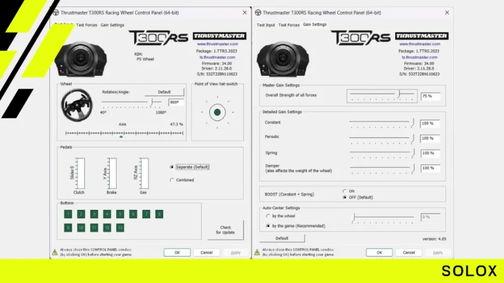 Thrustmaster settings