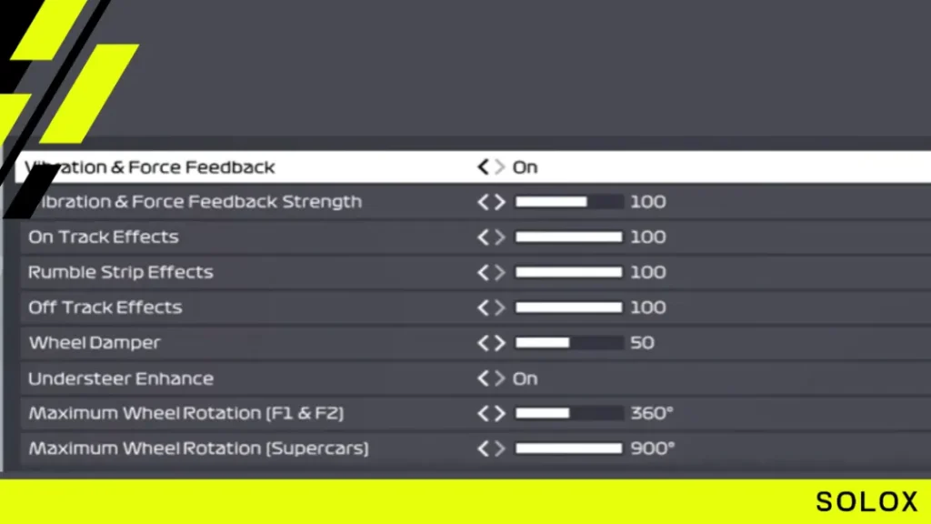Vibration & Force Feedback settings
