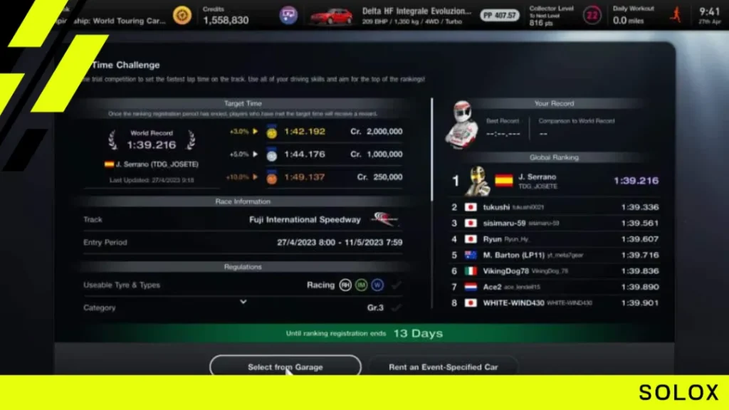 Lap Time Challenge Details