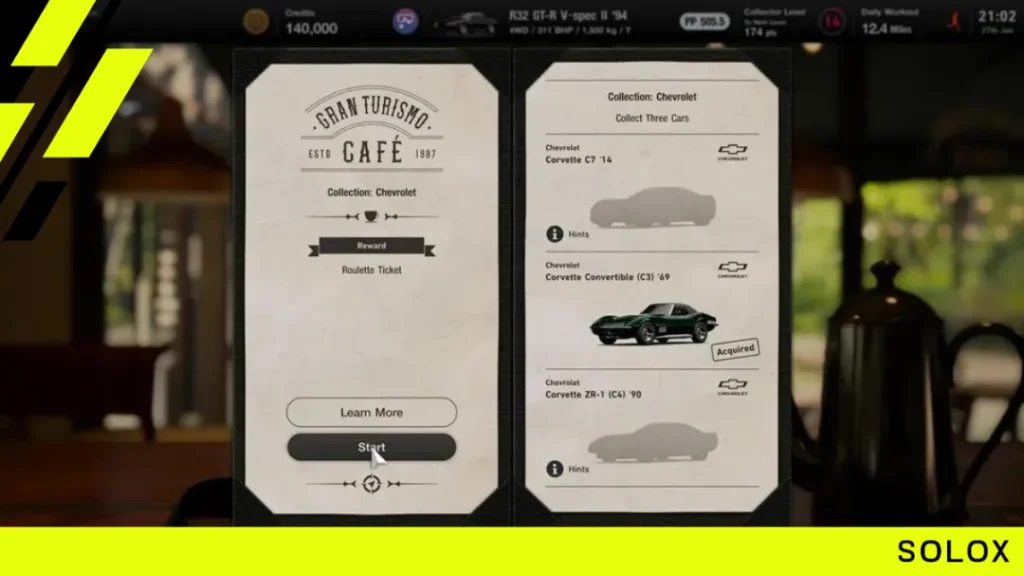 Start with the Gran Turismo Café menus