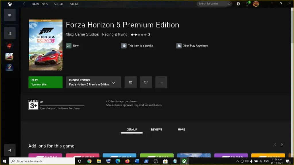 Accessing Forza Horizon 5 via Xbox Game Pass Fh5