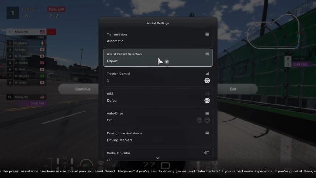 Assist Preset Selection Tailoring to Skill Levels GT7
