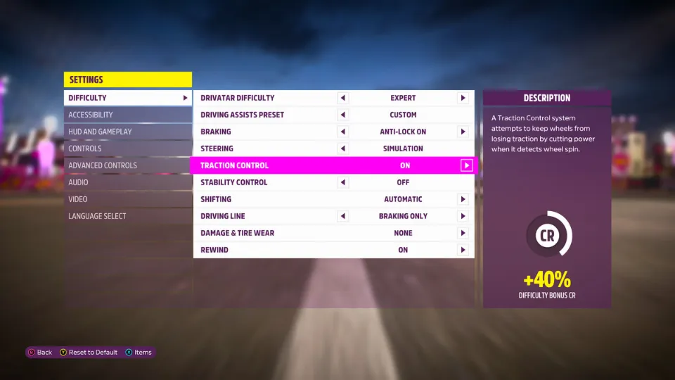 Difficulty and Control Settings FH5