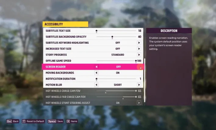 Disabling the Screen Reader FH5
