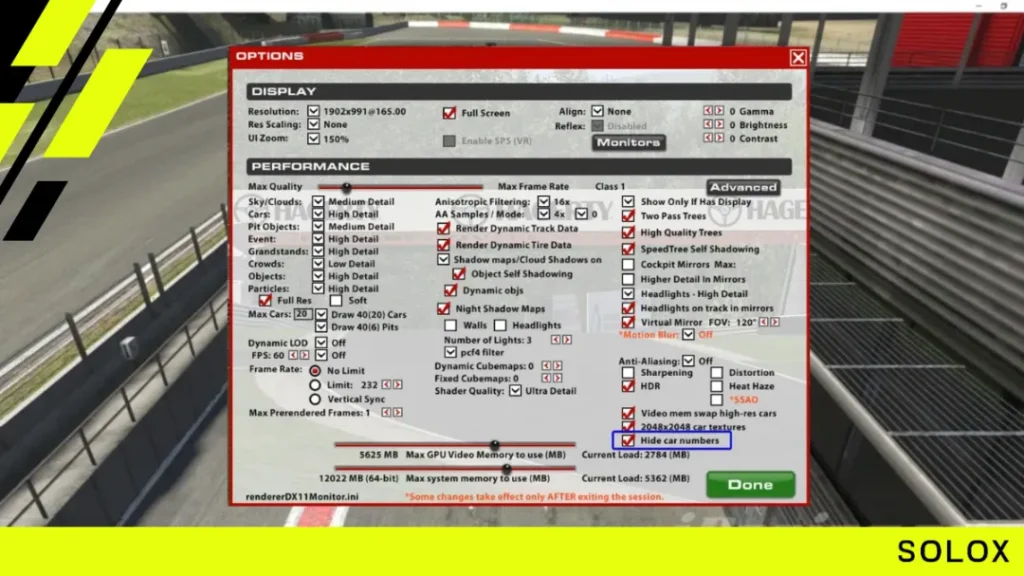 Disabling iRacing Numbers