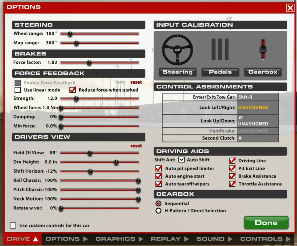 Enabling the Racing Line setting