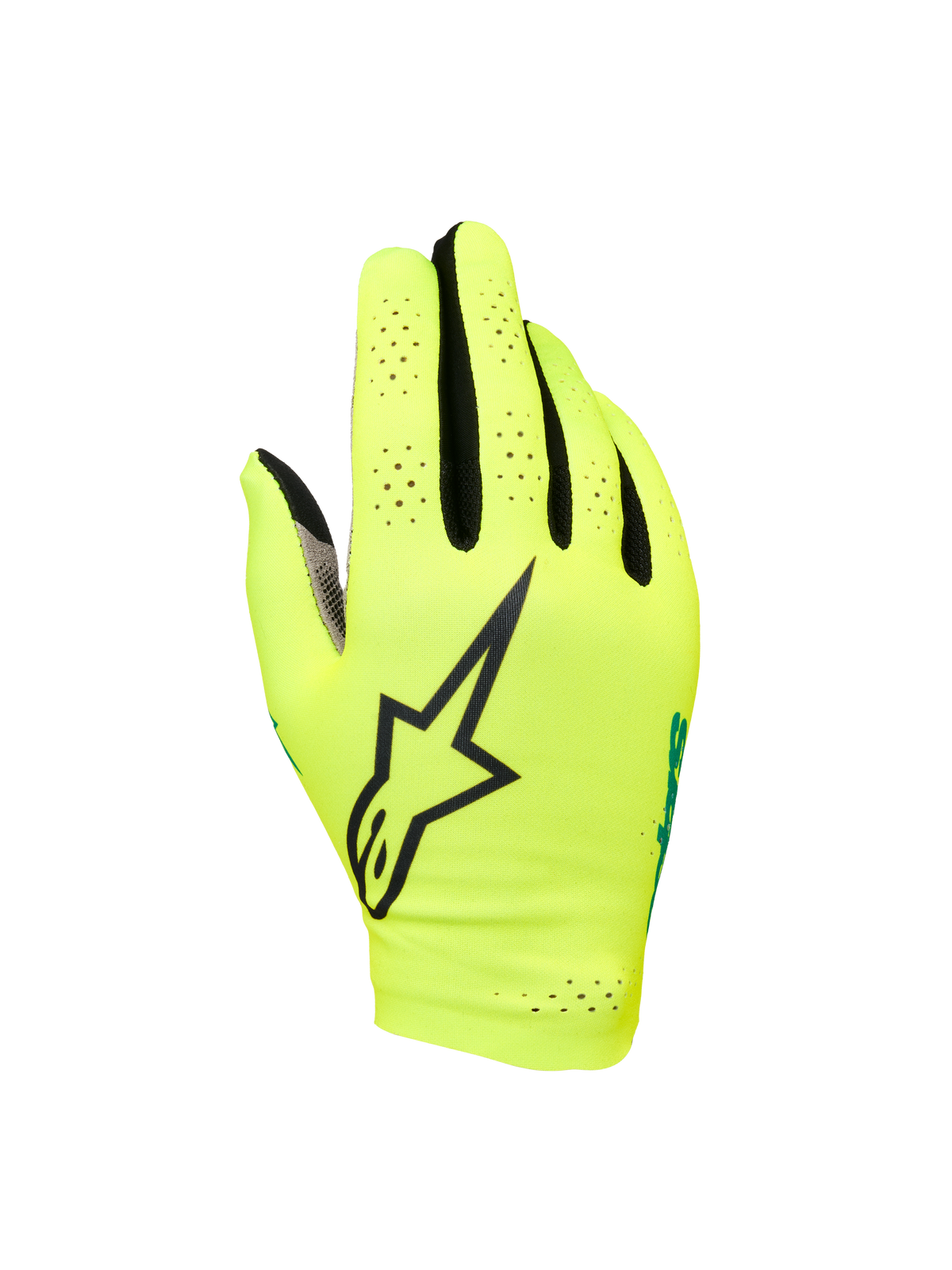 Alpinestars Sim Gloves Graphic 1 in yellow, black and turquoise