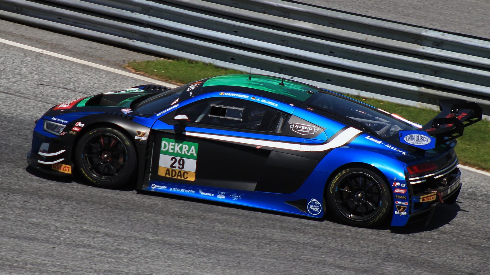 Blue and black Audi R8 LMS GT3 number 29 at Spielberg in the 2022 ADAC GT Masters