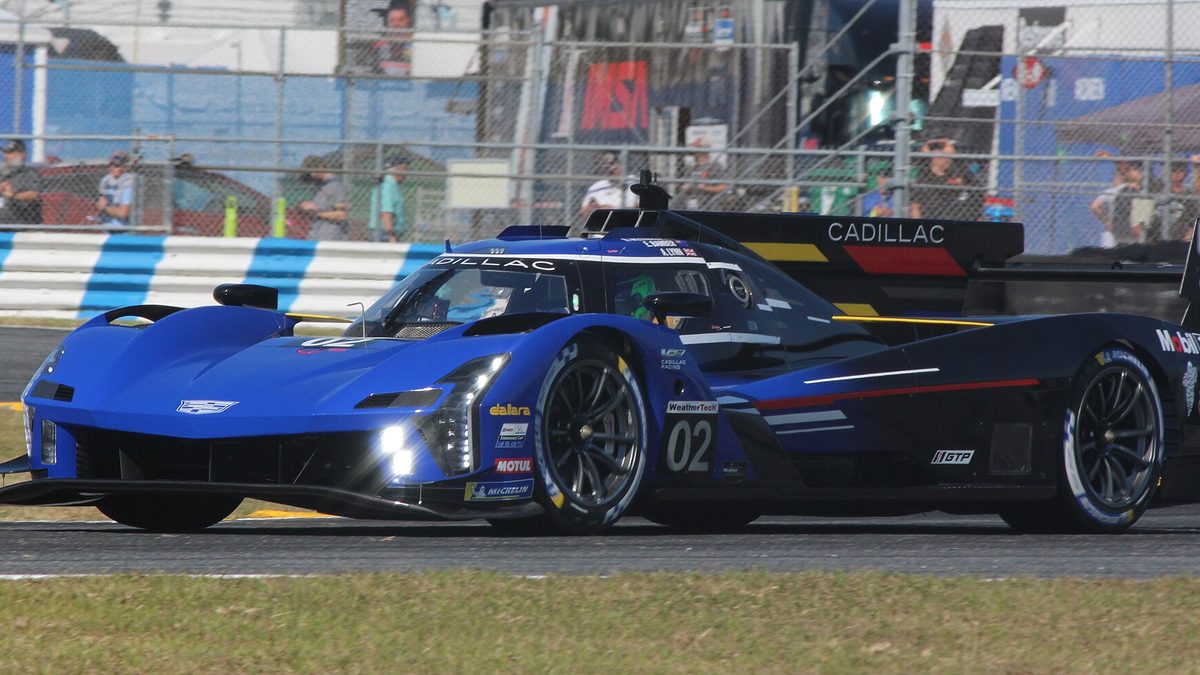 The number 02 Cadillac V-Series.R in blue at Daytona in 2023