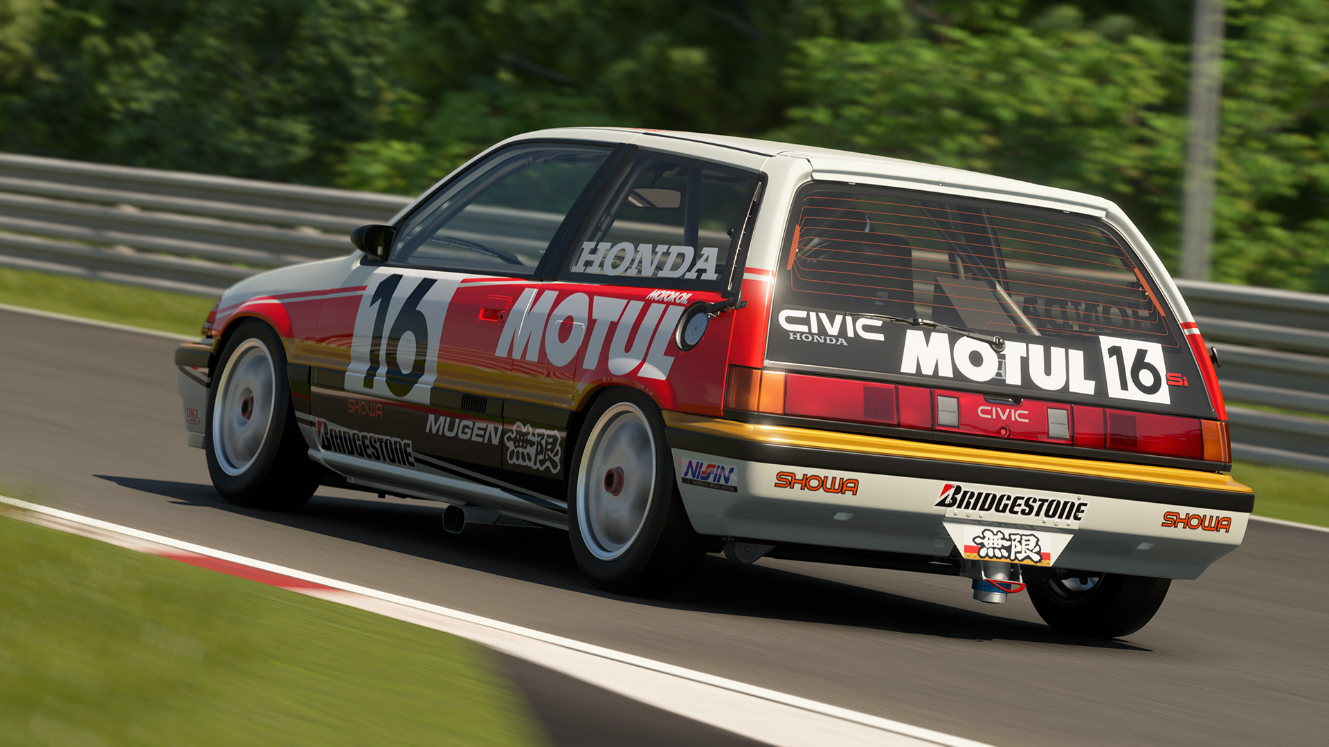 The Honda Civic Si Group A version in Motul livery on track in Gran Turismo 7