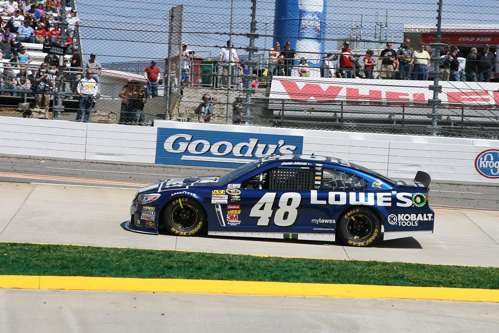Jimmie Johnson's number 48 Chevrolet on pit road at Martinsville in 2013