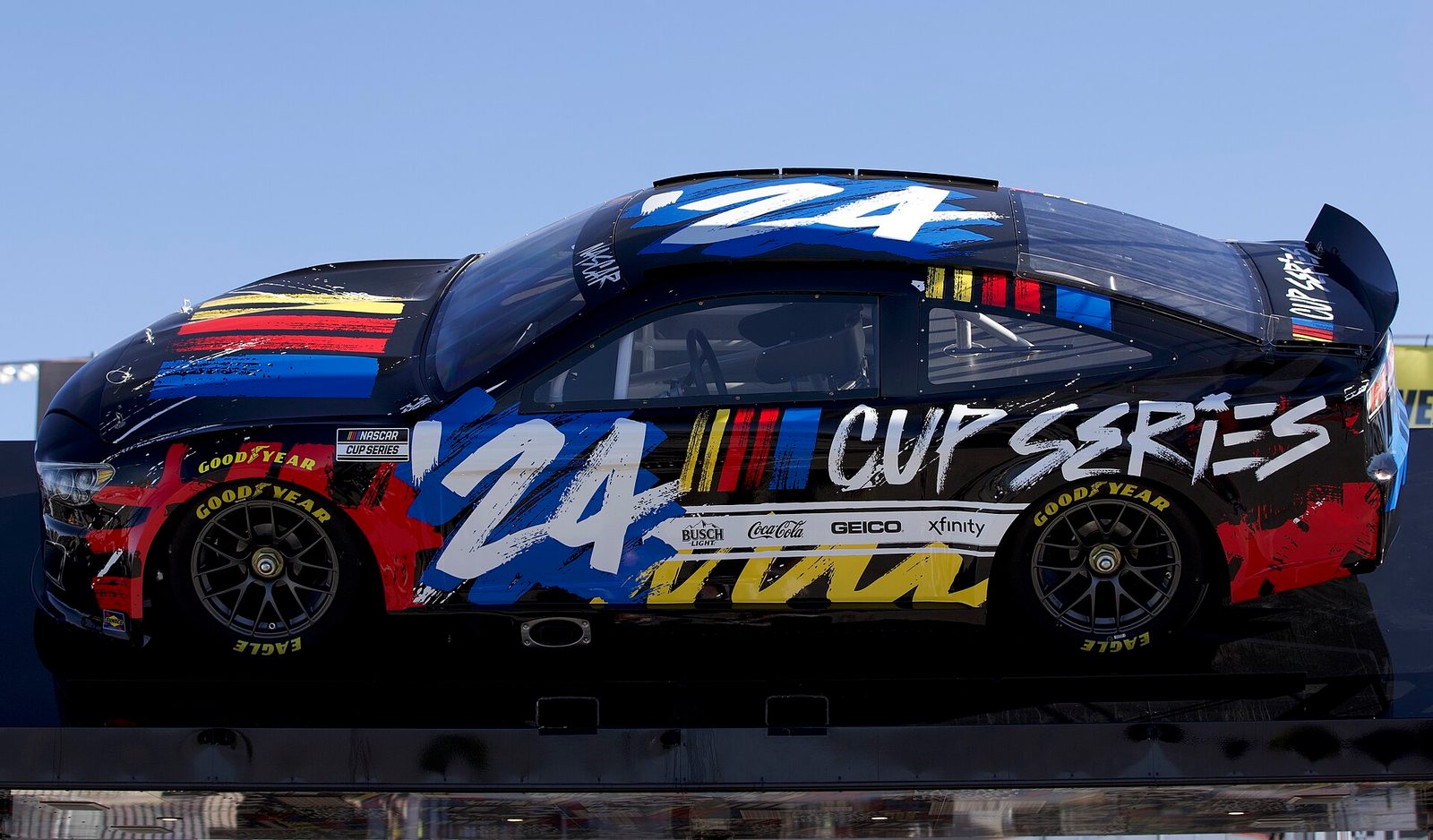 A NASCAR Cup Series Next Gen showcar with the number 24 at Las Vegas Motor Speedway