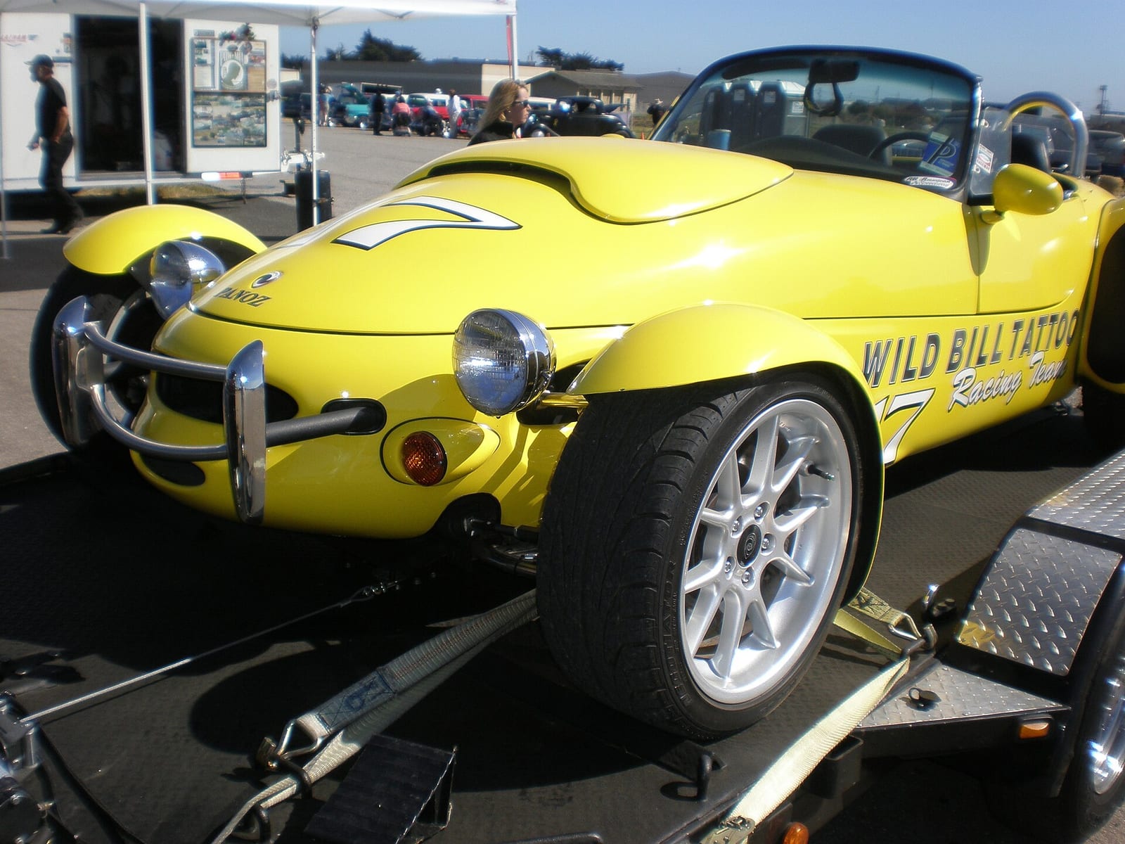 Yellow Panoz AIV Roadster seen from the front