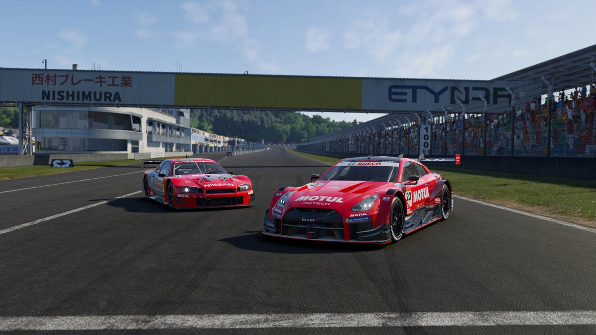 Two Nissan GT-R race cars from different eras on the start line in the Project Motor Racing Japanese Prototypes Pack